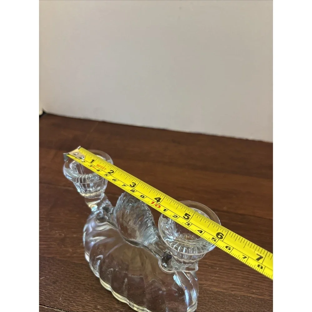 Vintage 1940s L E Smith Glass Double Light Candlestick Candle Holder Clear Glass